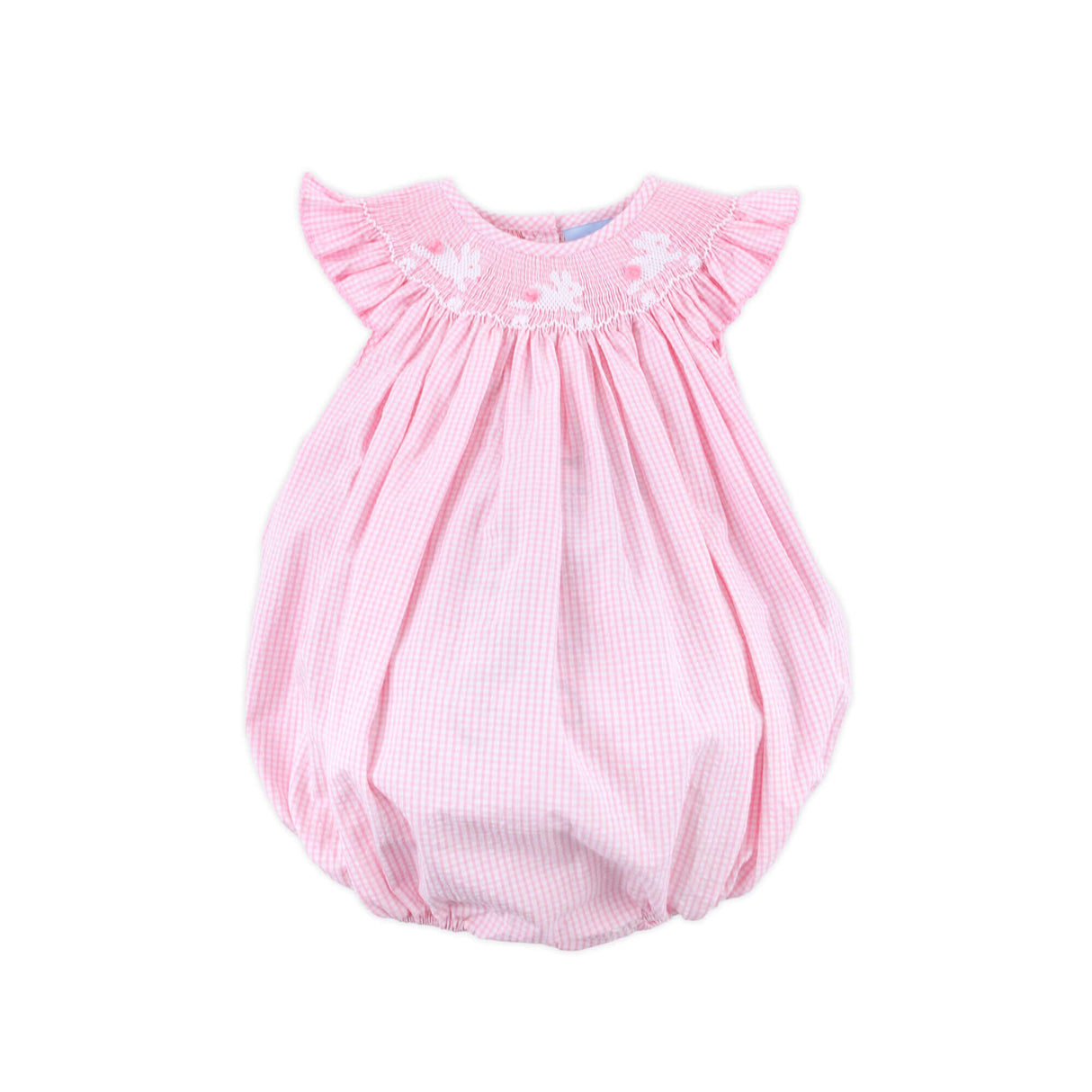 Hop Hop Bunnies Smocked Pink Gingham Angel Sleeve Bubble