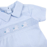 Hop Hop Bunnies Smocked Light Blue Gingham Collared Short Set