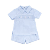 Hop Hop Bunnies Smocked Light Blue Gingham Collared Short Set