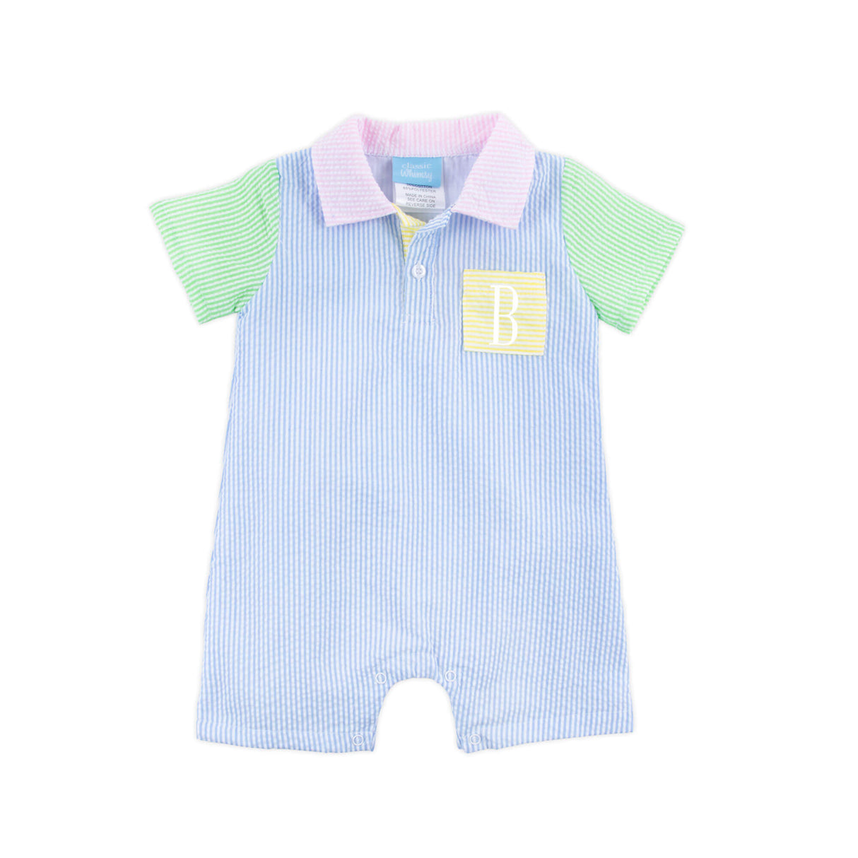Multi Stripe Seersucker Polo Romper