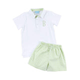 Spring Days Light Green Gingham Polo Short Set