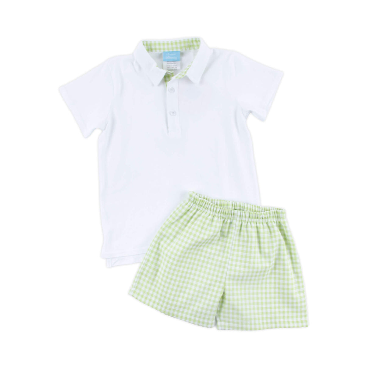 Spring Days Light Green Gingham Polo Short Set