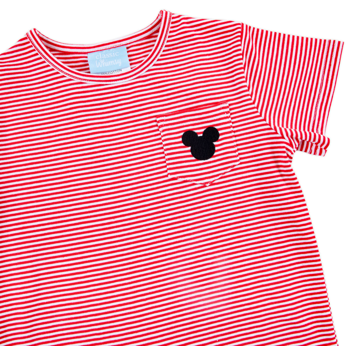 Mouse Ears Red Stripe Short Sleeve Pocket Shirt