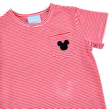 Mouse Ears Red Stripe Short Sleeve Pocket Shirt