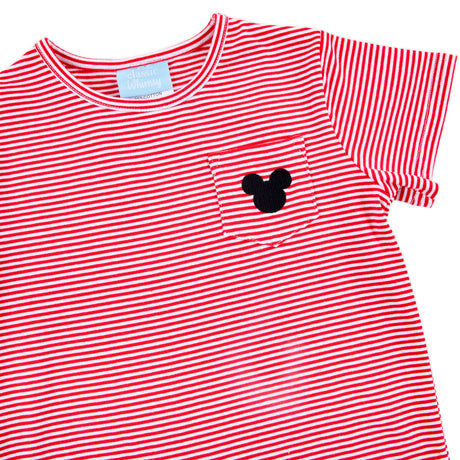 Mouse Ears Red Stripe Short Sleeve Pocket Shirt