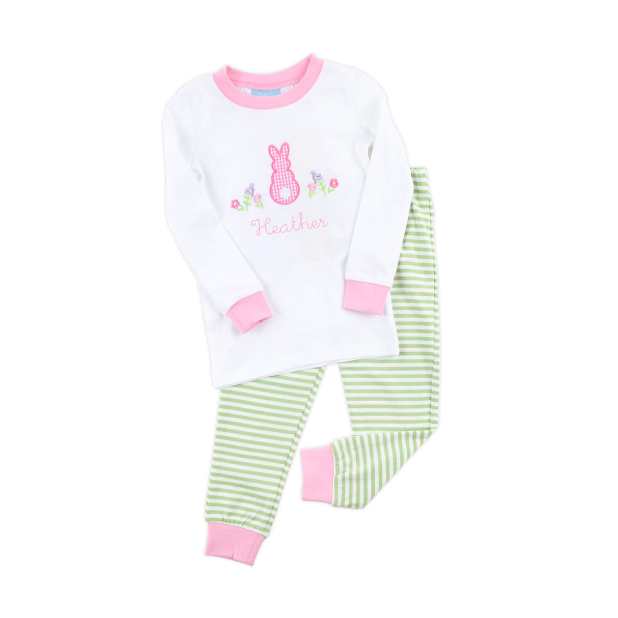 Easter Bunny Pink Trim Green Stripe Pajamas