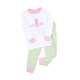 Easter Bunny Pink Trim Green Stripe Pajamas