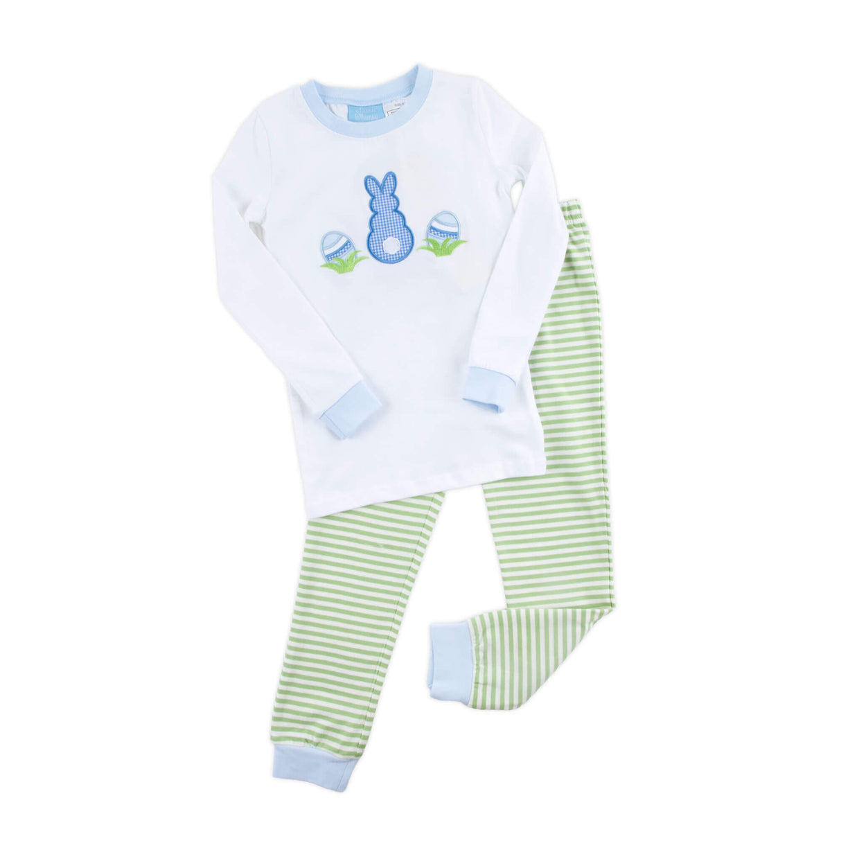 Easter Bunny Blue Trim Green Stripe Pajamas