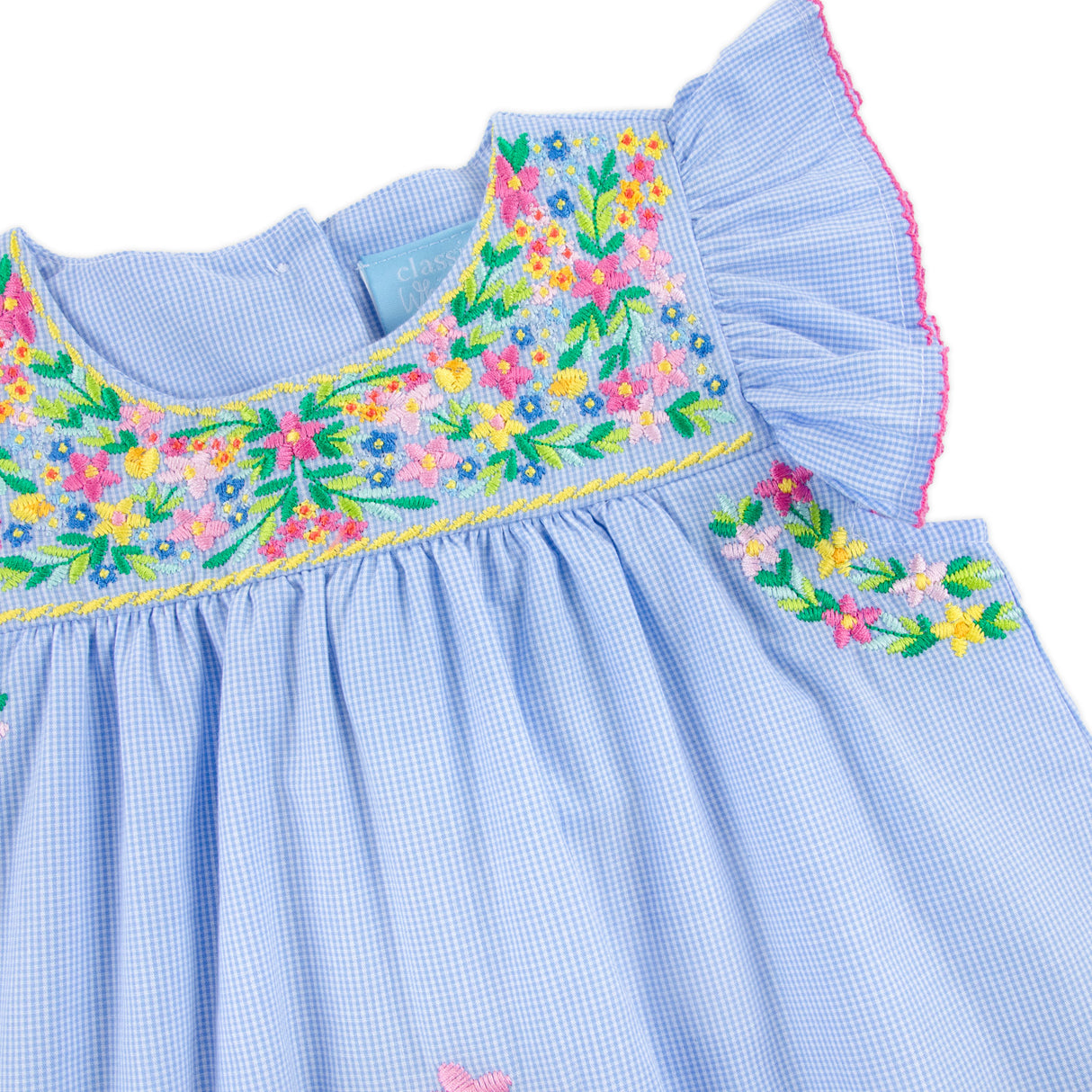 Colorful Embroidered Blue Gingham Beach Dress