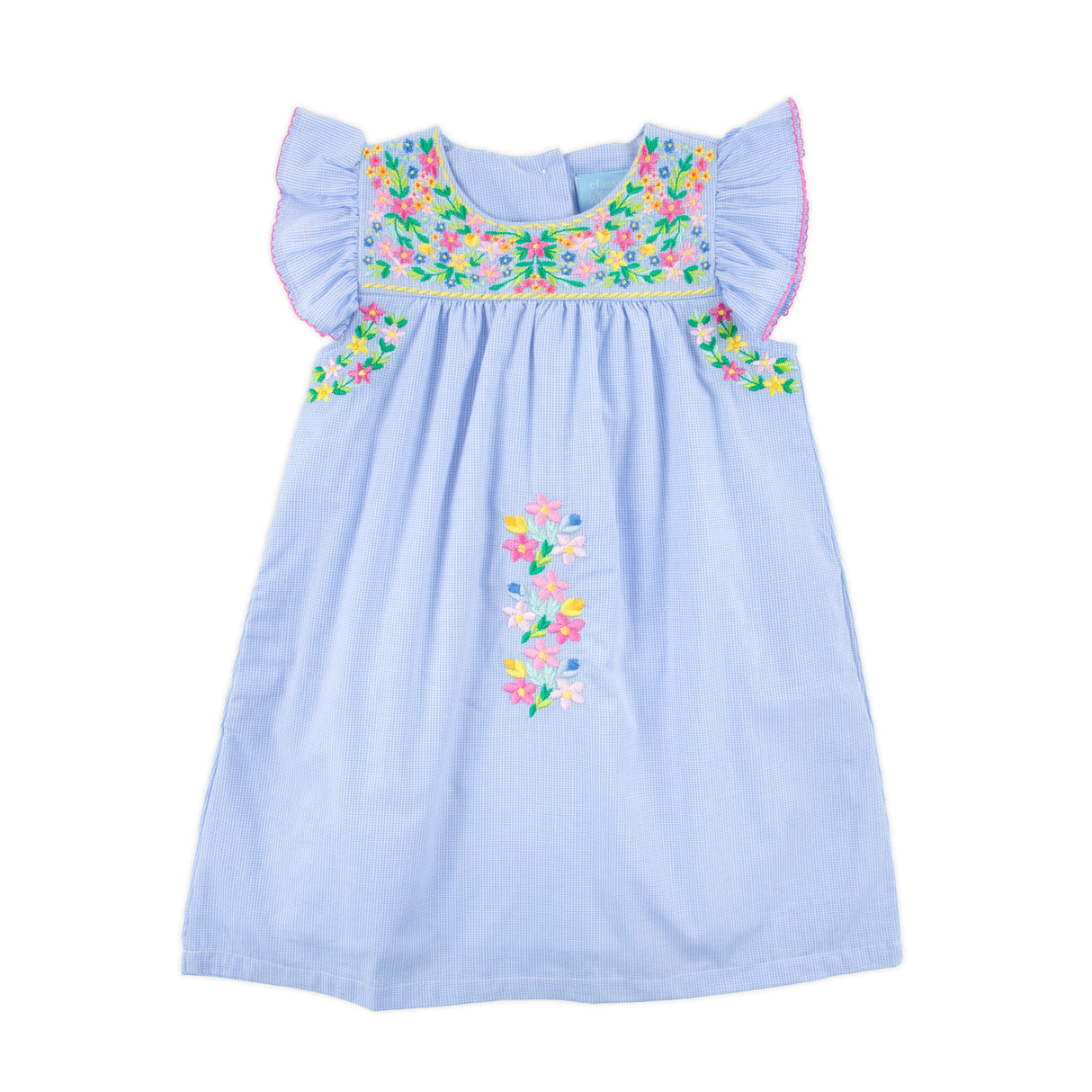 Colorful Embroidered Blue Gingham Beach Dress