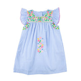 Colorful Embroidered Blue Gingham Beach Dress
