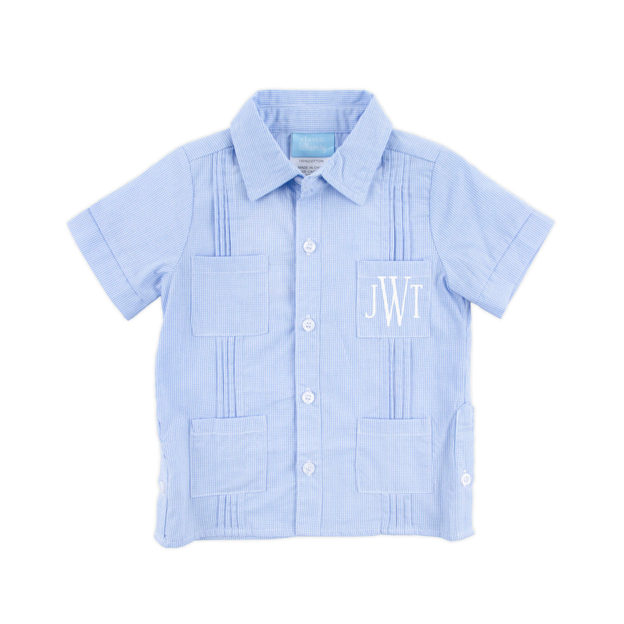 Blue Gingham Guayabera Shirt
