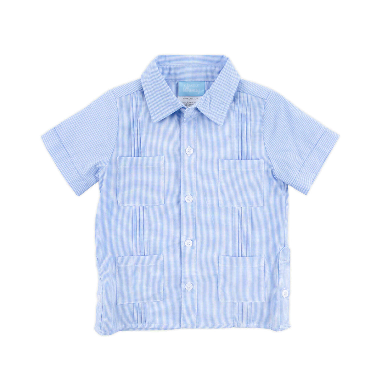 Blue Gingham Guayabera Shirt