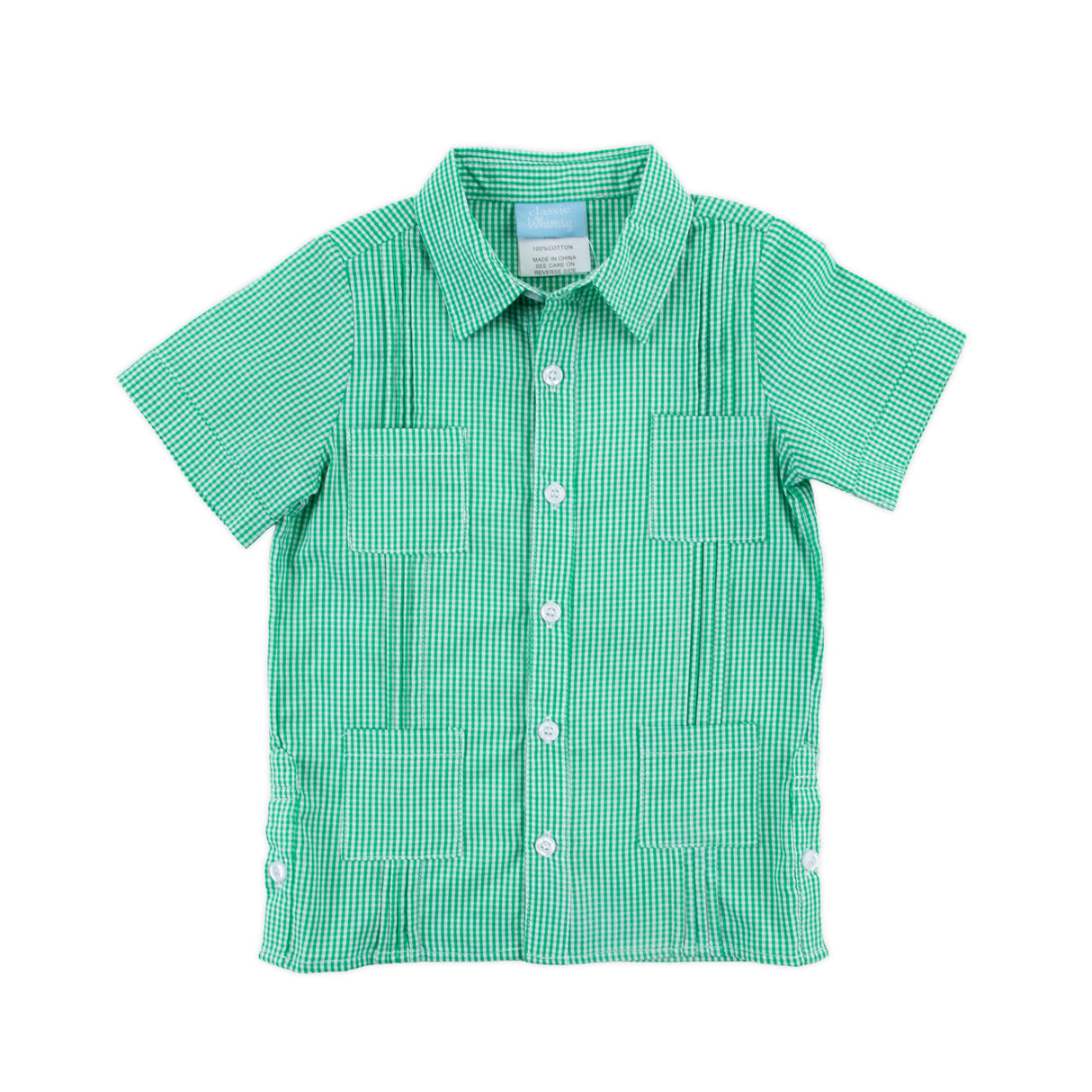 Green Gingham Guayabera Shirt