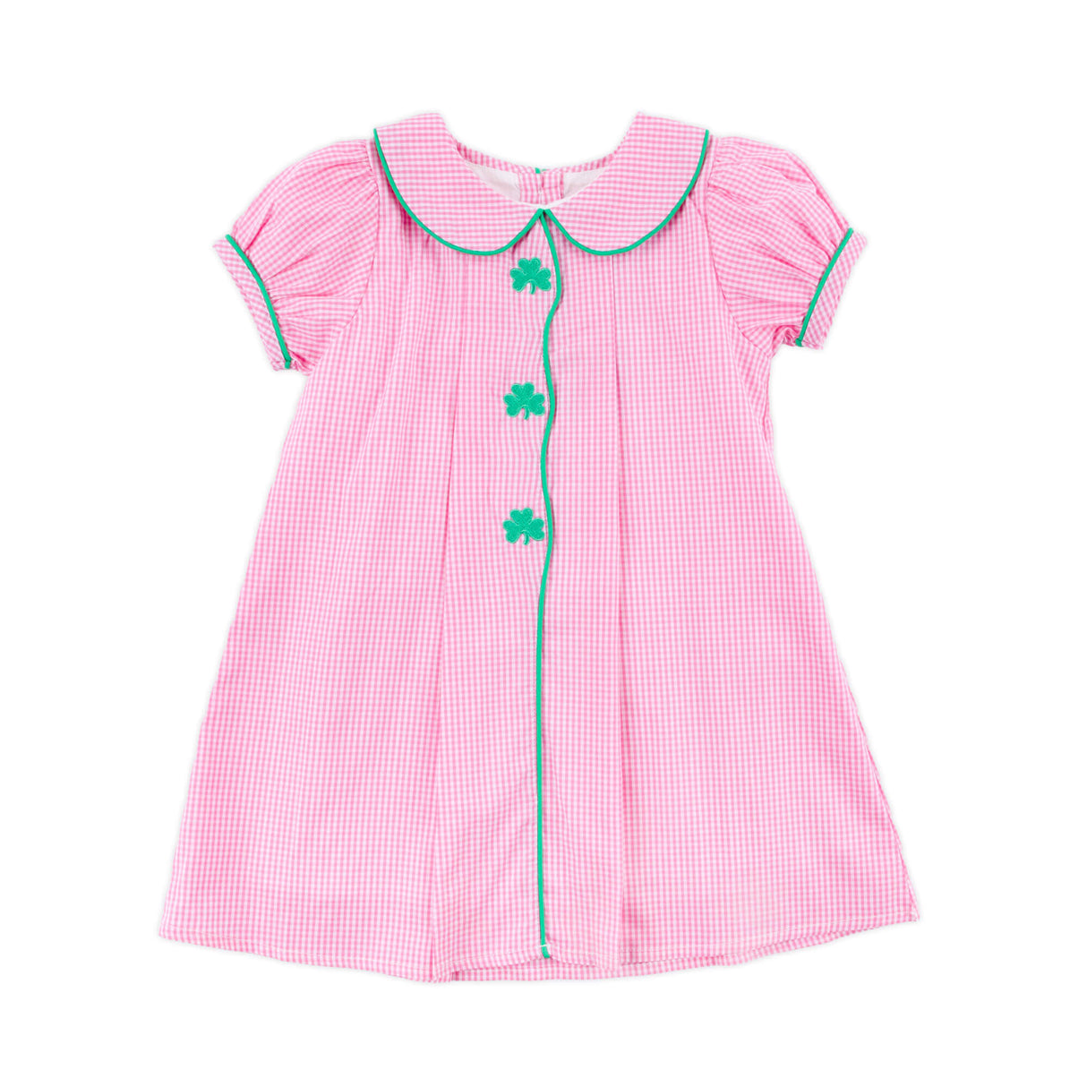 Shamrock Embroidered Pink Gingham Jane Dress