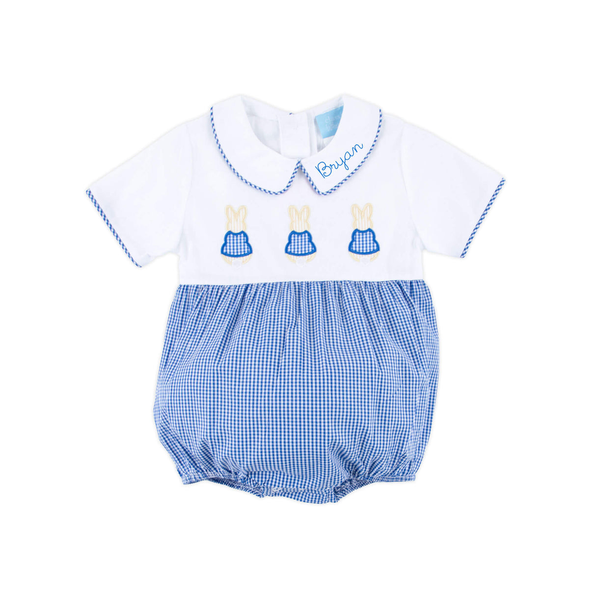 Storybook Bunny Trio Blue Gingham Collared Bubble