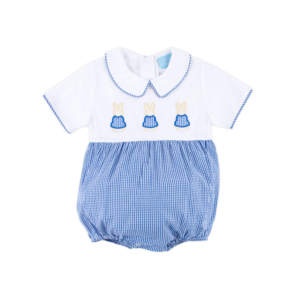 Storybook Bunny Trio Blue Gingham Collared Bubble