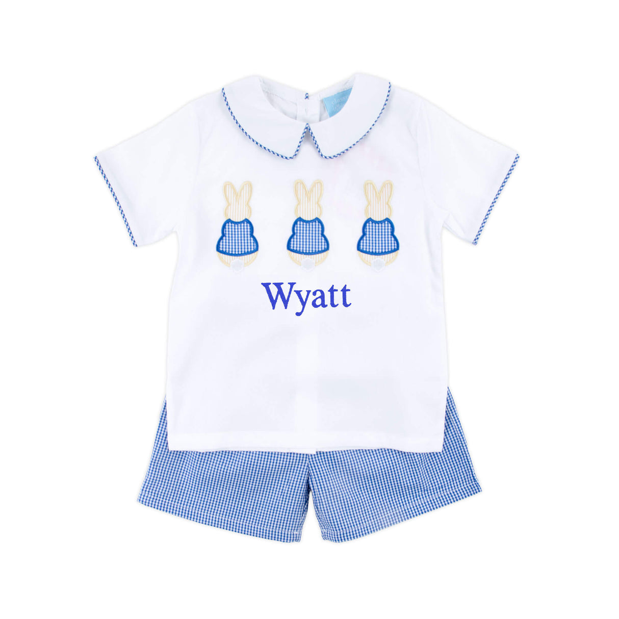 Storybook Bunny Trio Blue Gingham Collared Short Set