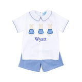 Storybook Bunny Trio Blue Gingham Collared Short Set