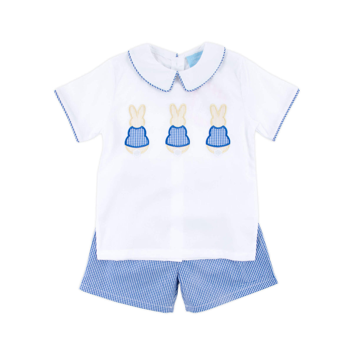 Storybook Bunny Trio Blue Gingham Collared Short Set