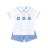 Storybook Bunny Trio Blue Gingham Collared Short Set
