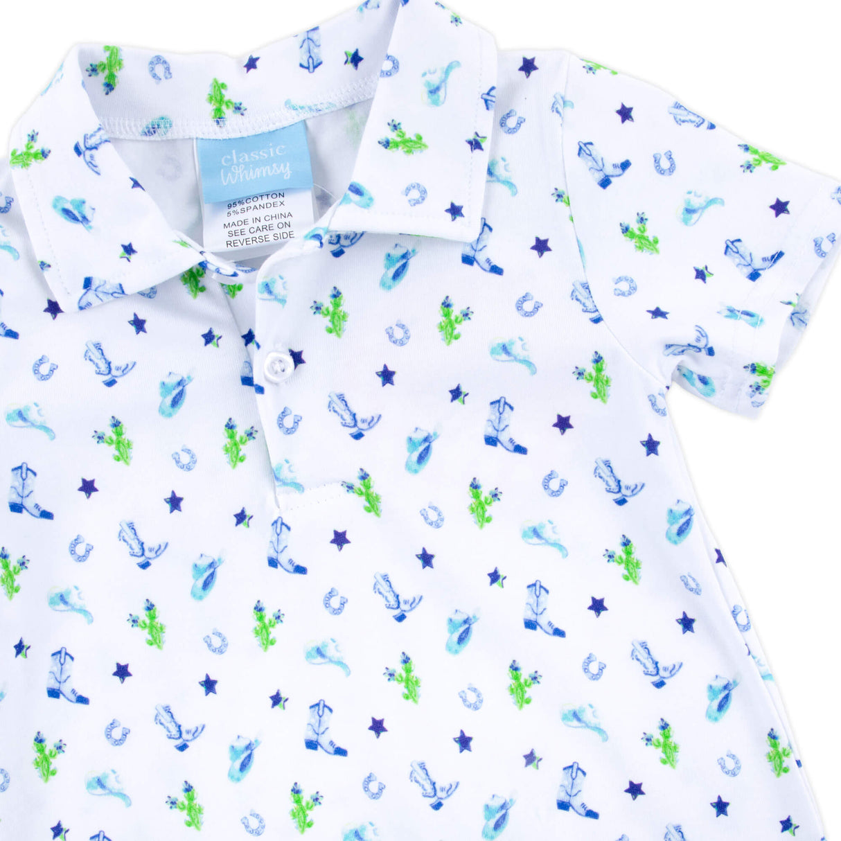 Western Cowboy Blue Polo Romper