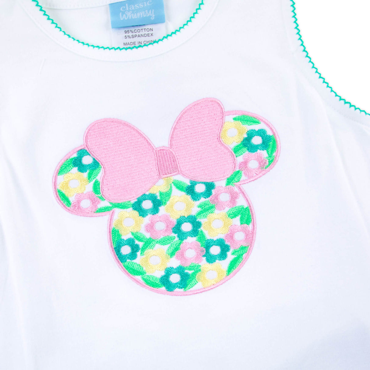 Mouse Ears Floral Embroidered Turquoise Gingham Cleo Short Set