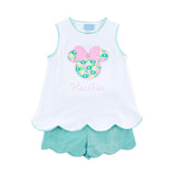 Mouse Ears Floral Embroidered Turquoise Gingham Cleo Short Set