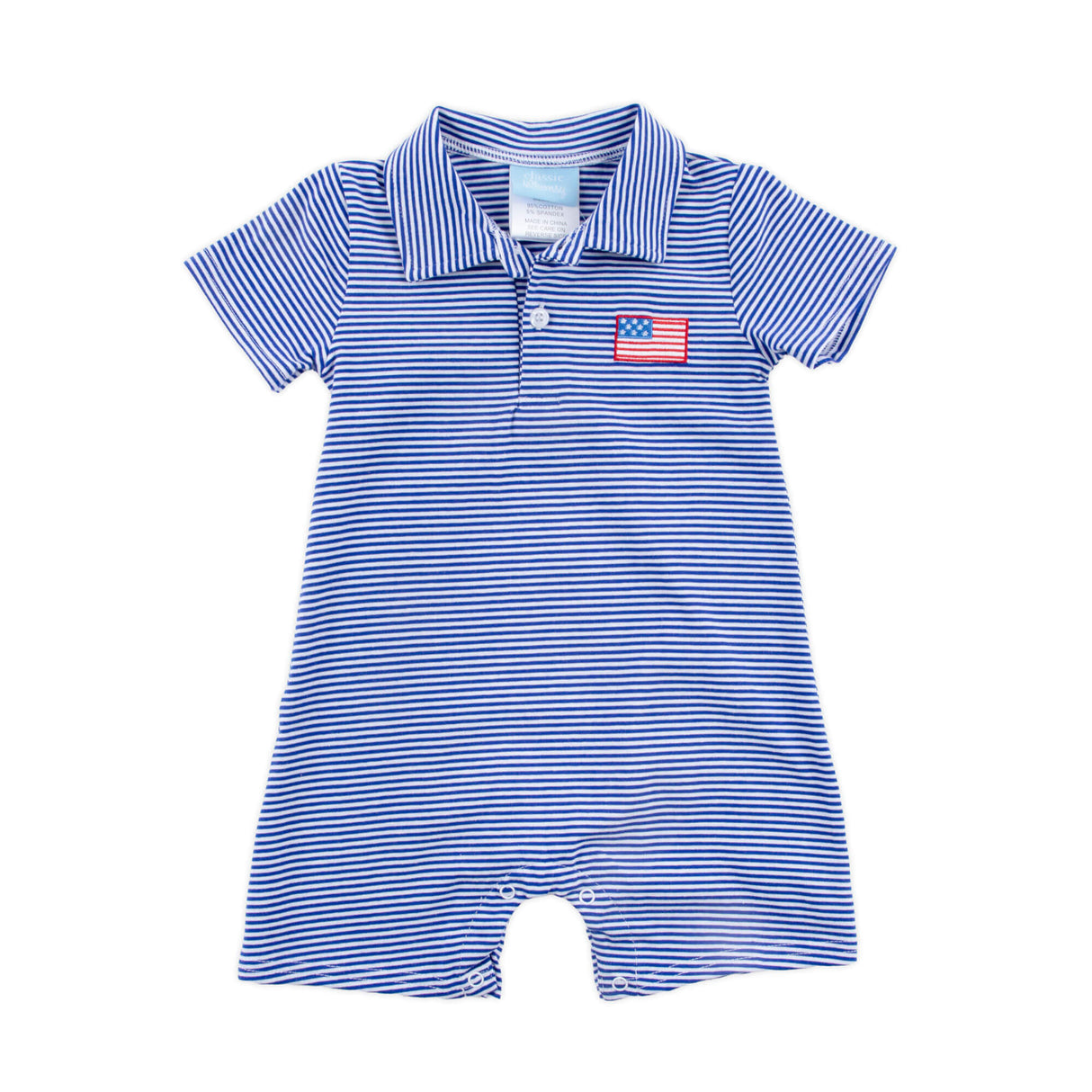 Patriotic Spirit Blue Stripe Polo Romper