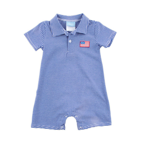 Patriotic Spirit Blue Stripe Polo Romper