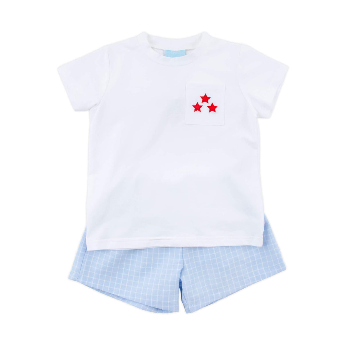 Bright Stars Light Blue Windowpane Short Set