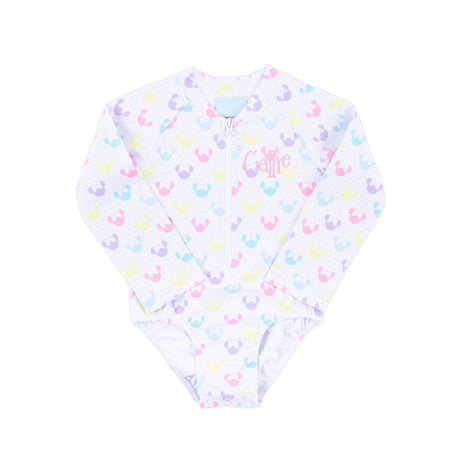 Pastel Mouse Ears Print Rash Guard Swimsuit