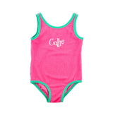 Aquamarine & Hot Pink Crinkle One Piece Swimsuit