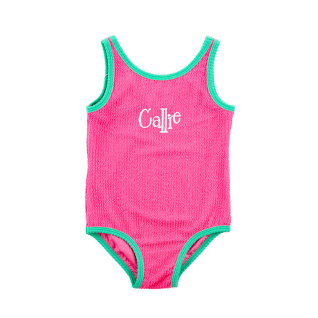 Aquamarine & Hot Pink Crinkle One Piece Swimsuit