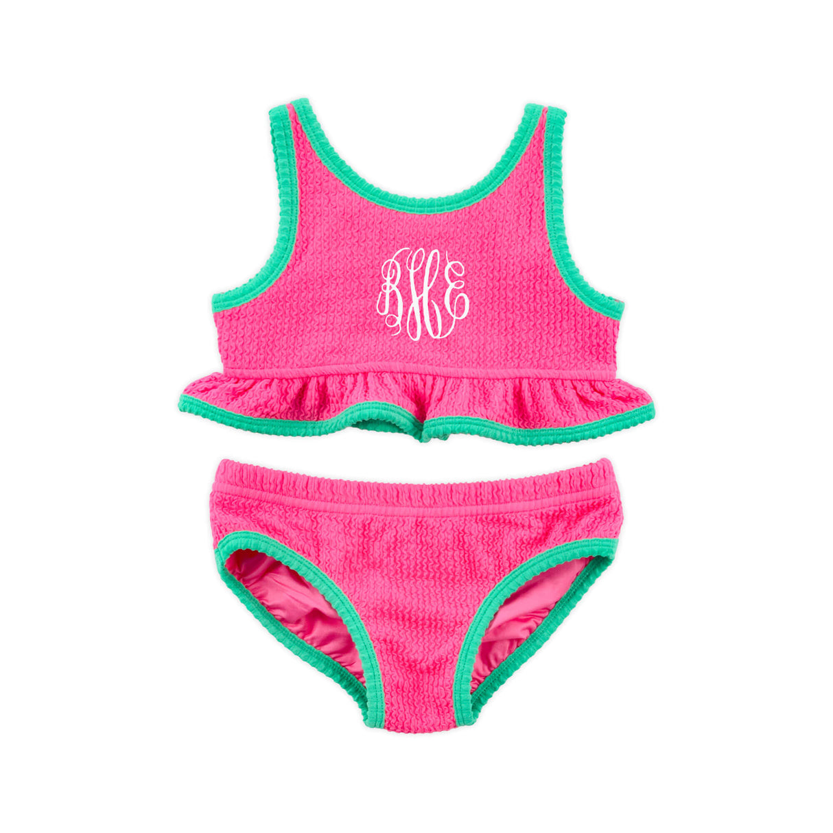 Aquamarine & Hot Pink Crinkle Two Piece Swimsuit