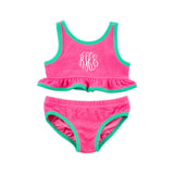 Aquamarine & Hot Pink Crinkle Two Piece Swimsuit