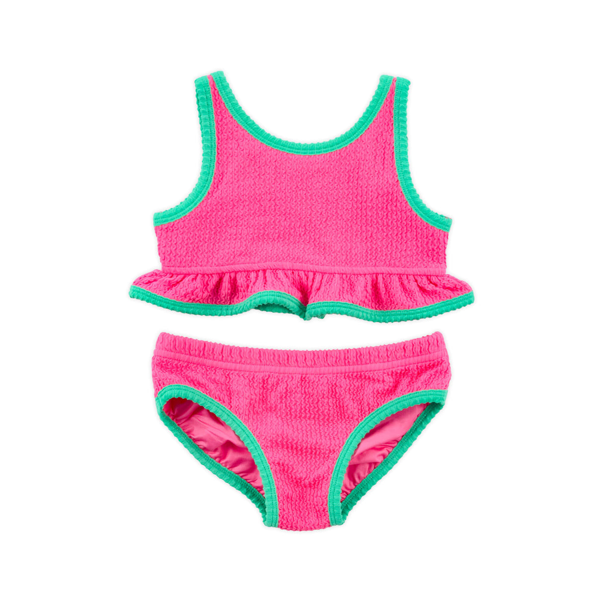 Aquamarine & Hot Pink Crinkle Two Piece Swimsuit