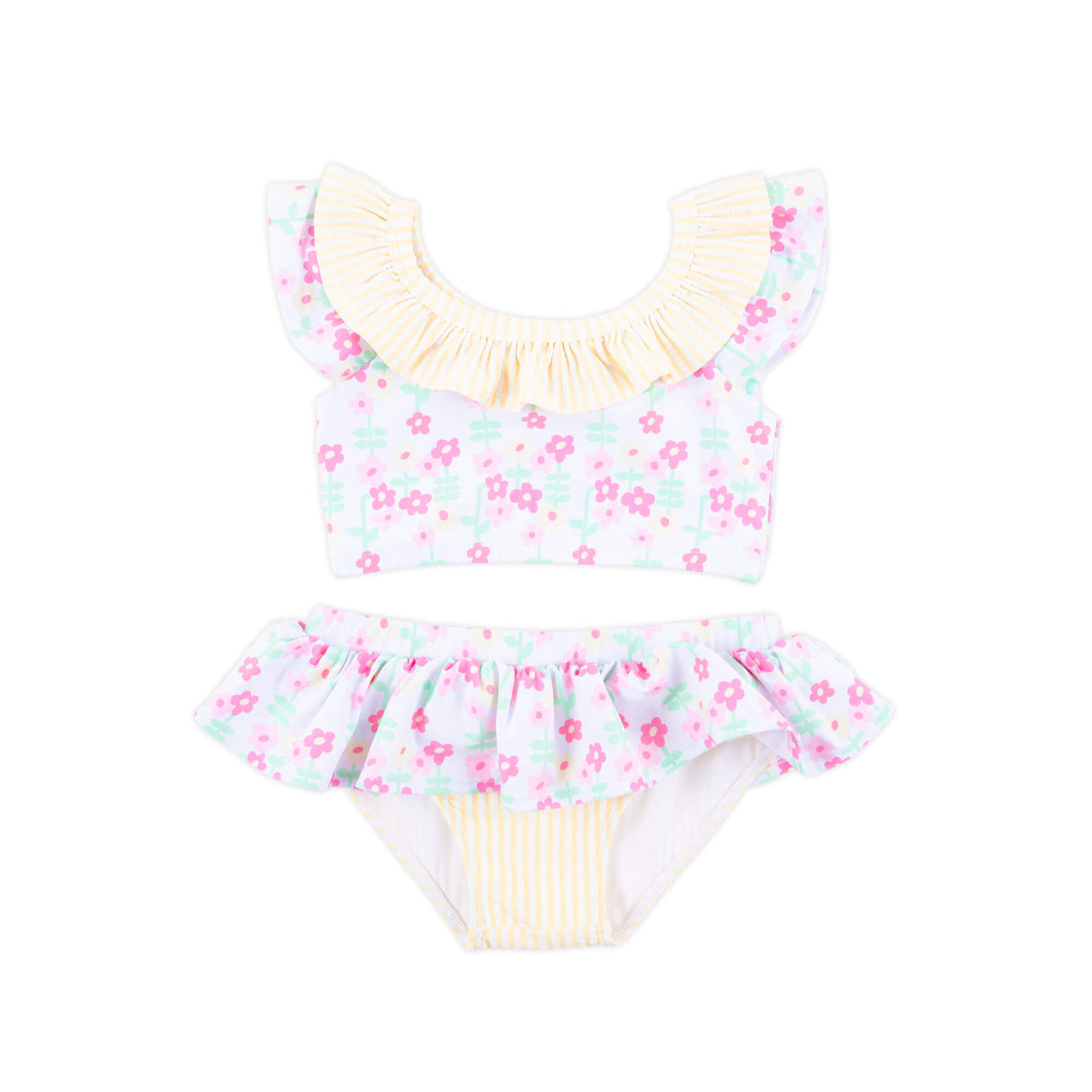 Ditsy Floral Yellow Stripe Two Piece Swimsuit