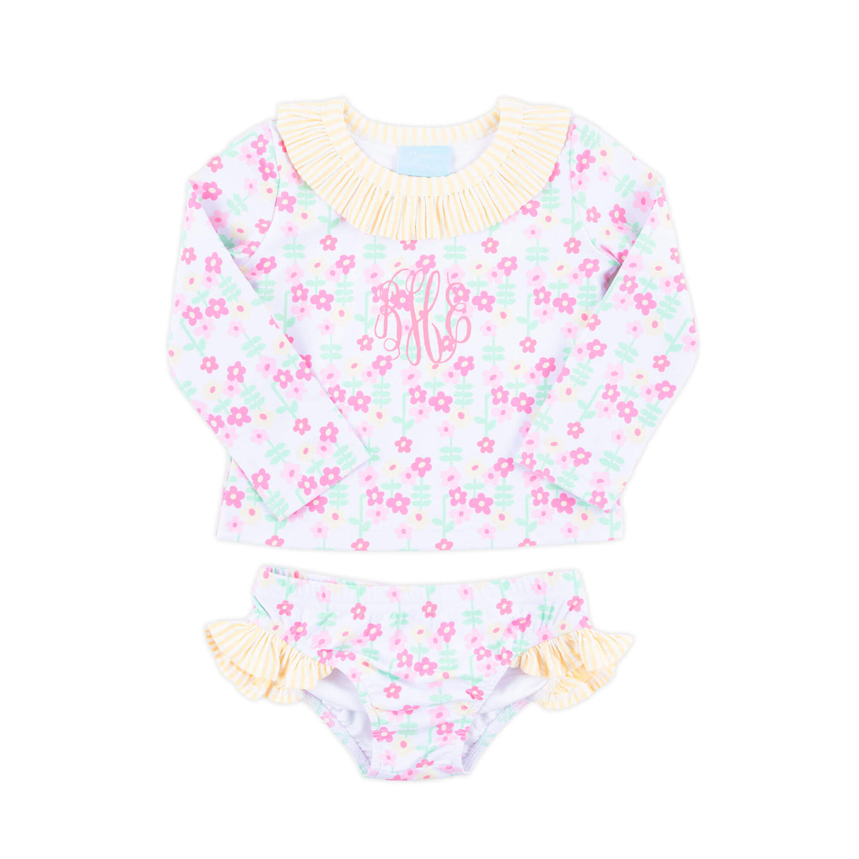 Ditsy Floral Yellow Stripe Rash Guard Set