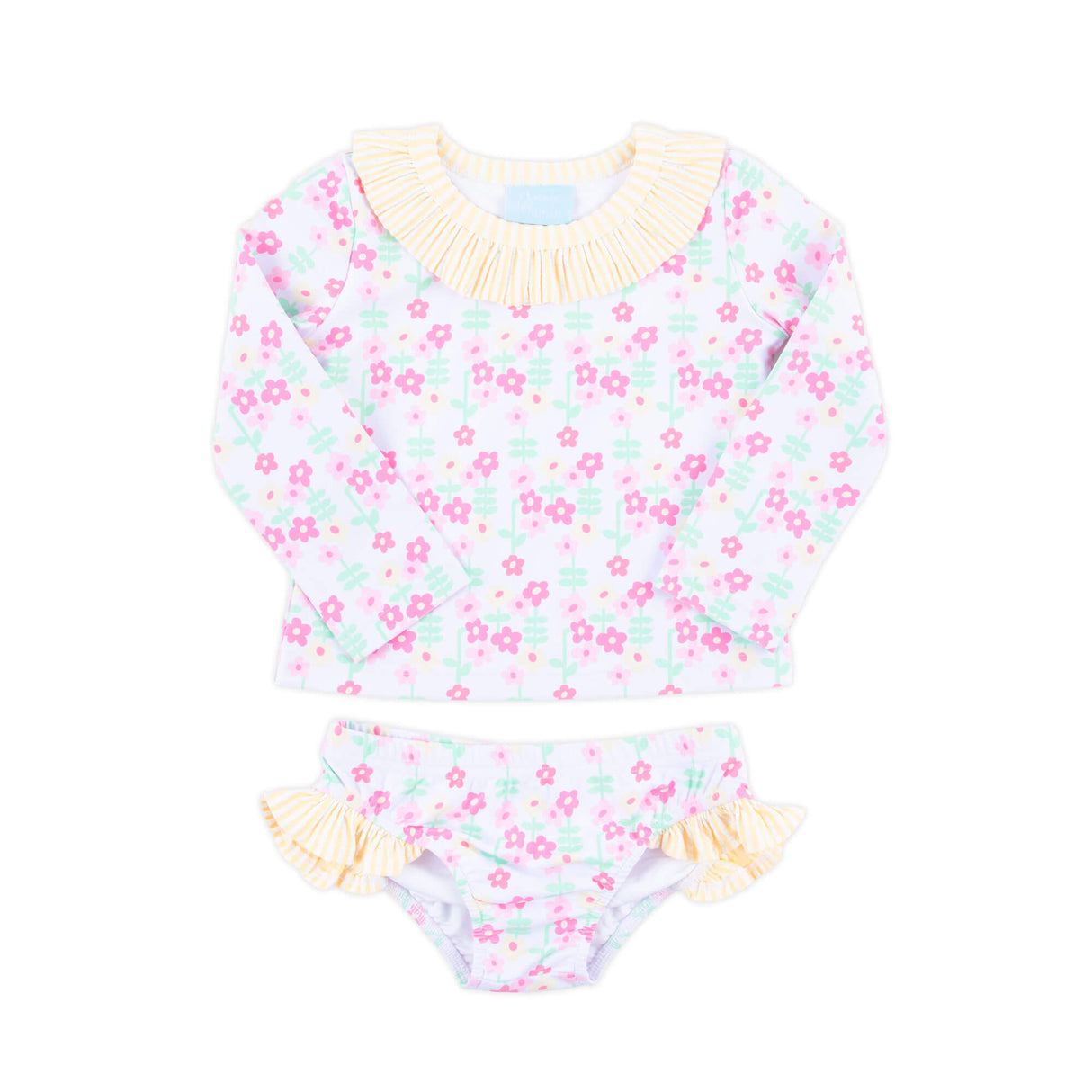 Ditsy Floral Yellow Stripe Rash Guard Set