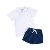 White & Blue Terry Swim Cover Up Short Set