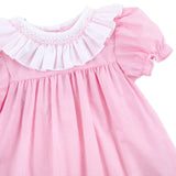 Pink Gingham Smocked Ruffle Collared Bubble