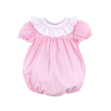 Pink Gingham Smocked Ruffle Collared Bubble