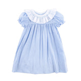 Blue Gingham Smocked Ruffle Collared Dress