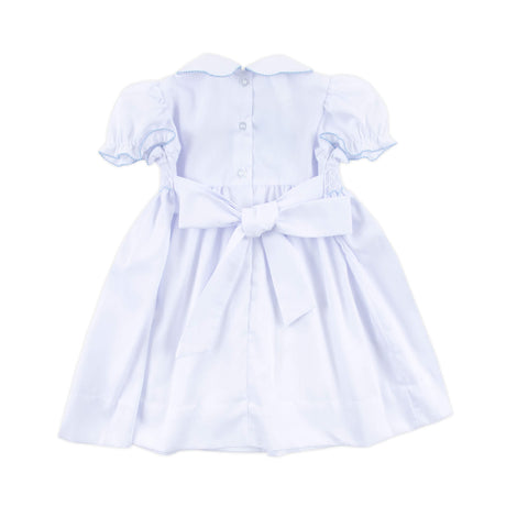 Cross Smocked White Pique Collared Dress