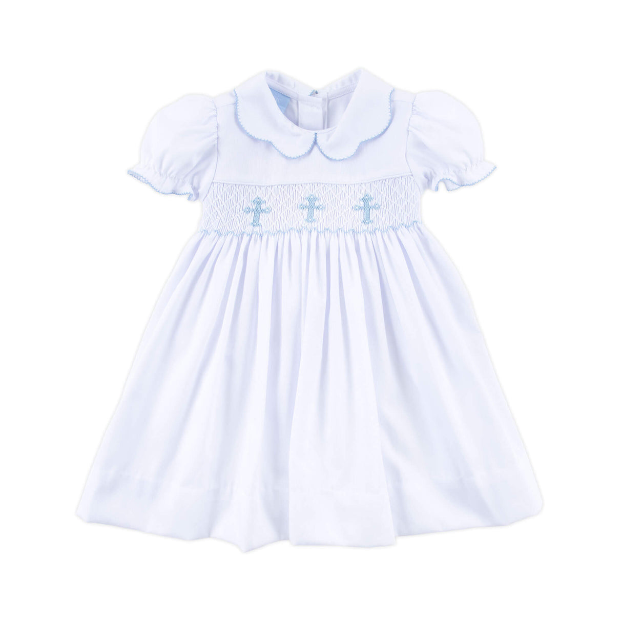 Cross Smocked White Pique Collared Dress