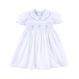 Cross Smocked White Pique Collared Dress