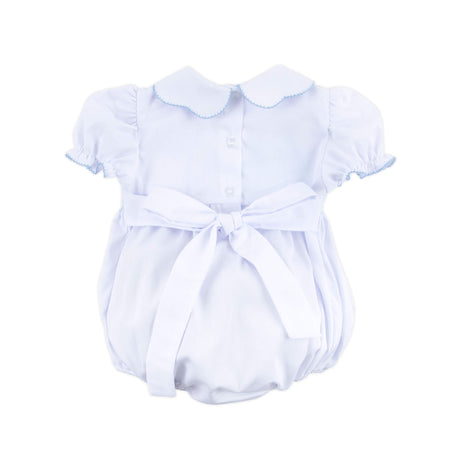 Cross Smocked White Pique Collared Bubble