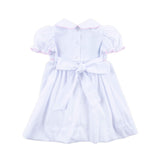 Pink Cross Smocked White Pique Collared Dress