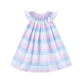 Pastel Plaid Smocked Angel Sleeve Dress